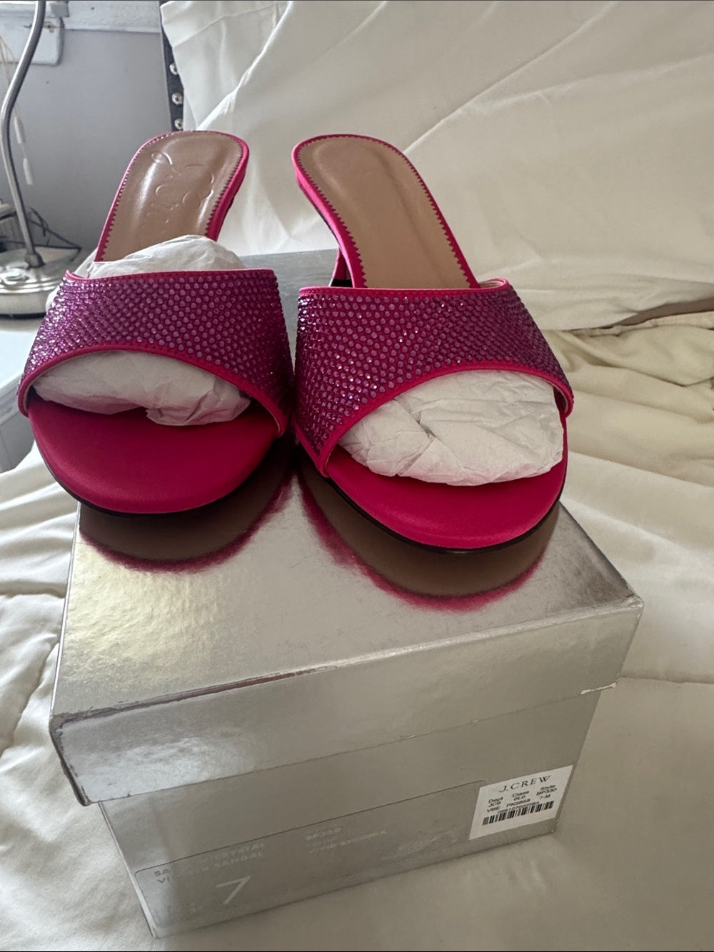 J. Crew Hot Pink Crystal Slide Mules